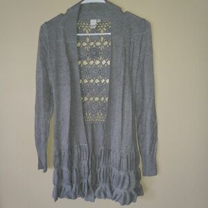 Ash-Gray Open-Front Pullover Tunic-Sweater with Knit Cutout in Back Women's S